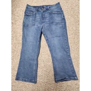 Kensie Savannah 14/32 High Rise Flare Crop Jean Medium Wash‎ Patch Pockets